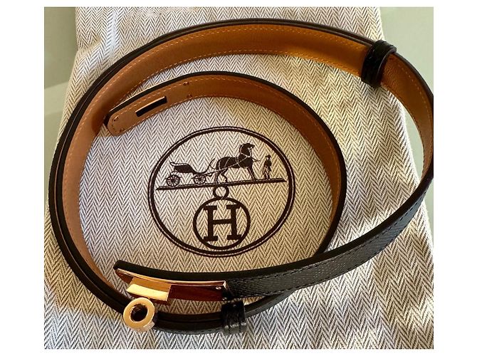 Cintura Hermès Kelly Nera e Marrone Oro Rosa Nero D'oro Marrone chiaro - vista 9