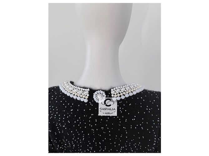 Chanel Abito nero decorato con perle rare 40 FR - vista 16