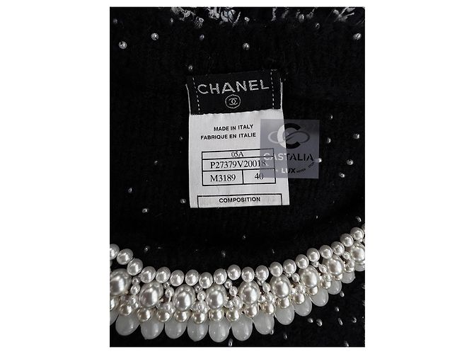 Chanel Abito nero decorato con perle rare 40 FR - vista 18