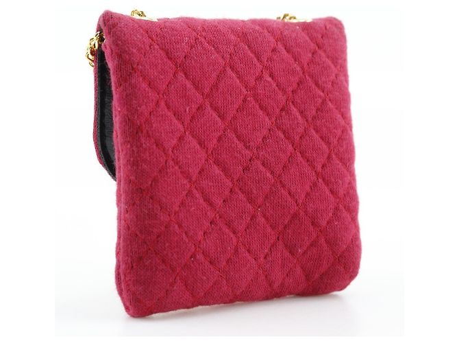Pochette in cotone rosso con catena Chanel - vista 3