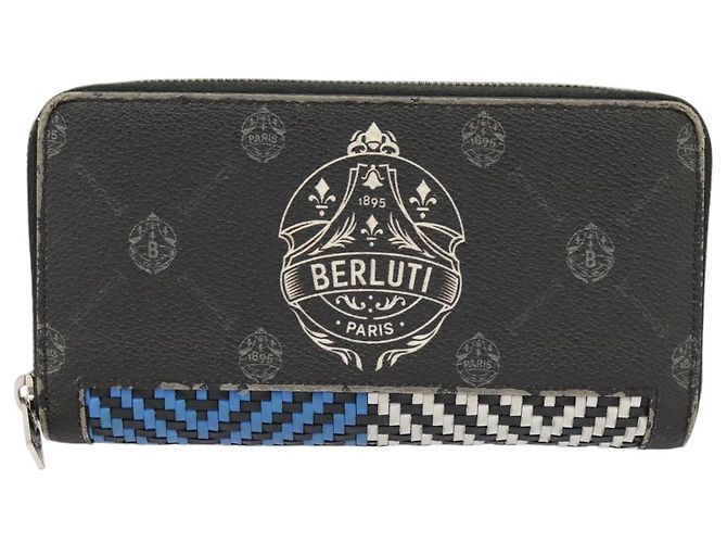 Berluti Lange Geldbörse Leder Schwarz Blau Weiß Auth bs19900 - Ansicht 13