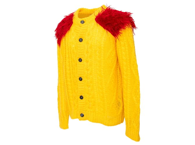 Prada Mohair-Cardigan mit Fell Gelb - Ansicht 3