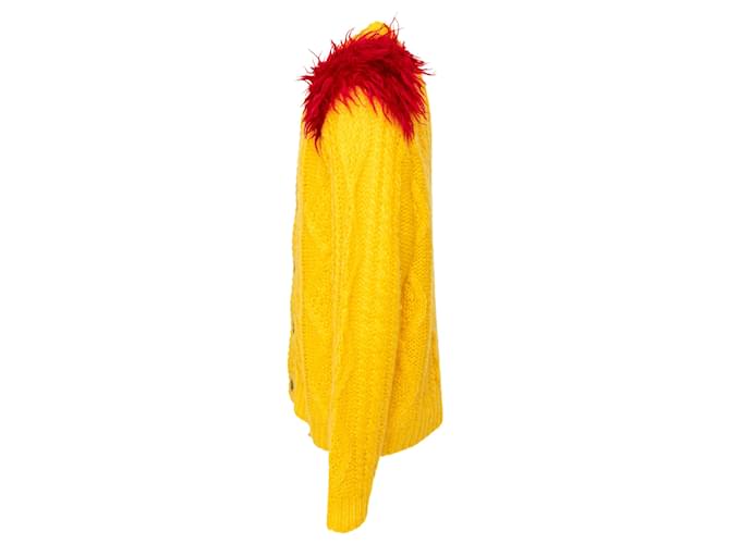 Prada Mohair-Cardigan mit Fell Gelb - Ansicht 4