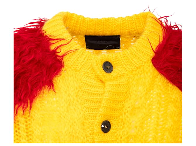 Prada Mohair-Cardigan mit Fell Gelb - Ansicht 6