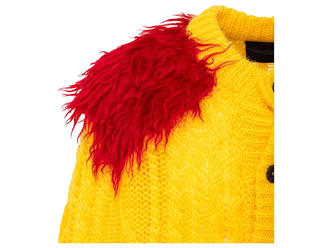 Prada Mohair-Cardigan mit Fell Gelb - Ansicht 7