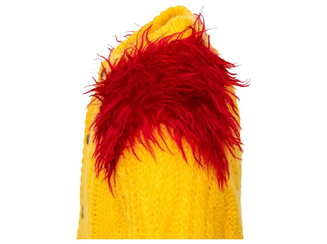 Prada Mohair-Cardigan mit Fell Gelb - Ansicht 8