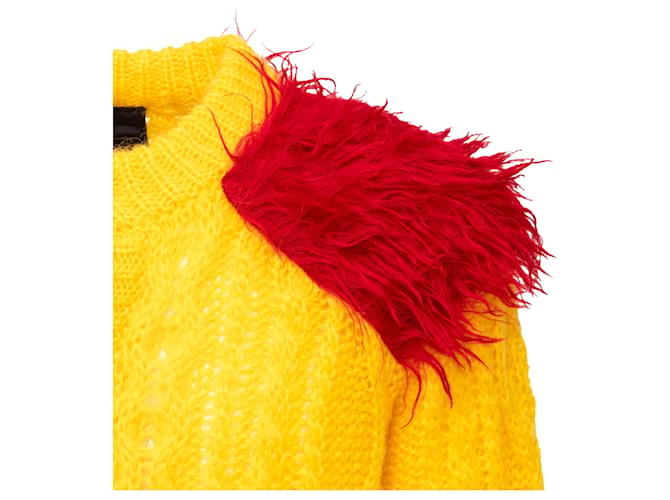 Prada Mohair-Cardigan mit Fell Gelb - Ansicht 9
