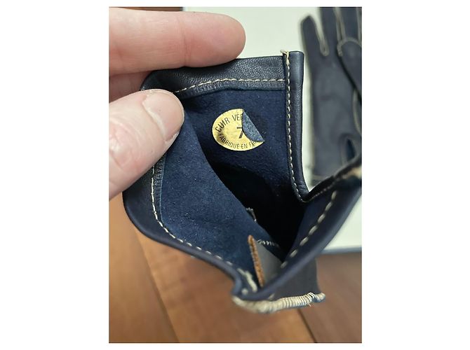 Autre Marque Around the World Lederhandschuhe Marineblau mit weißen Nähten Größe 7 Dunkelblau - Ansicht 7