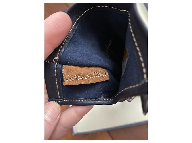 Autre Marque Around the World Lederhandschuhe Marineblau mit weißen Nähten Größe 7 Dunkelblau - Ansicht 8