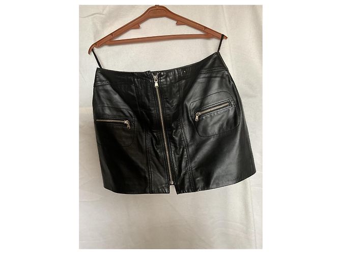 Autre Marque Gonna corta in pelle nera Biscote Nero - vista 3