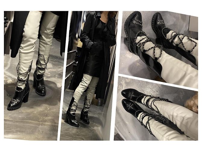 Chanel Botas Obsession con polainas Negro Hardware de plata - vista 12