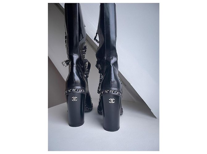 Chanel Botas Obsession con polainas Negro Hardware de plata - vista 8