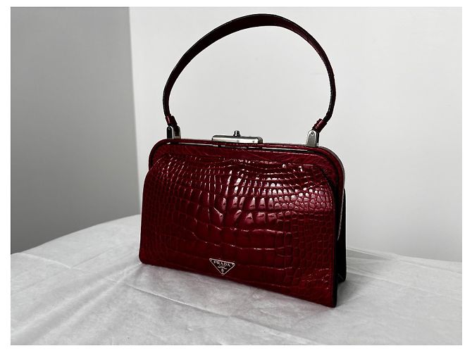 Borsa Prada in pelle di alligatore rossa Rosso - vista 19