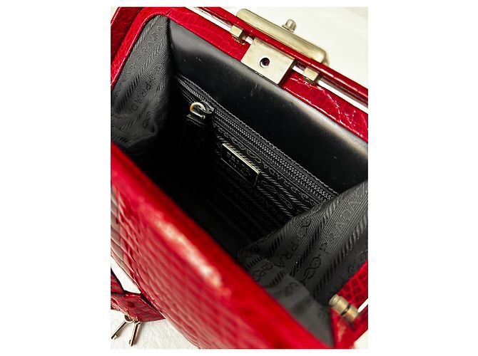 Borsa Prada in pelle di alligatore rossa Rosso - vista 20