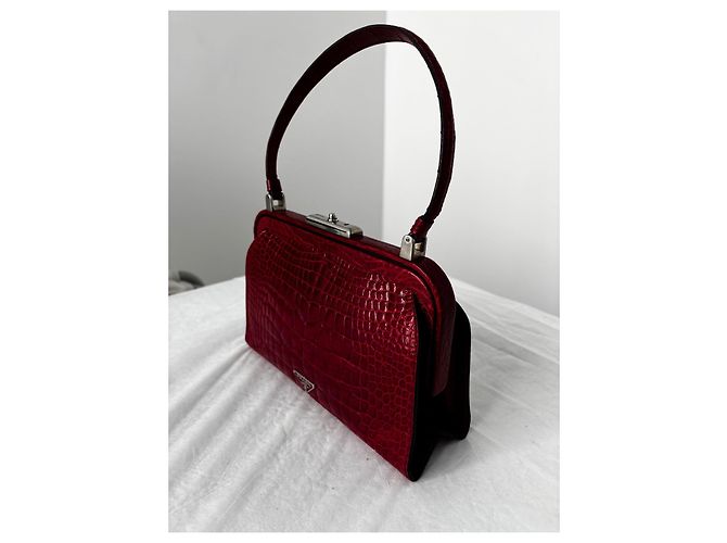 Borsa Prada in pelle di alligatore rossa Rosso - vista 3