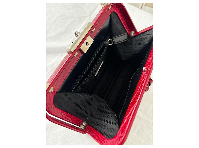 Borsa Prada in pelle di alligatore rossa Rosso - vista 4