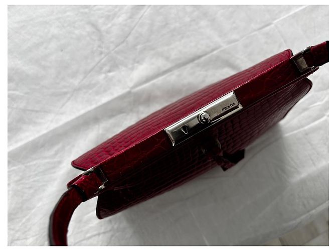 Borsa Prada in pelle di alligatore rossa Rosso - vista 6