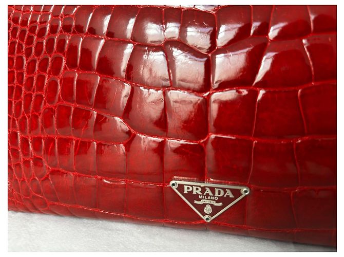 Borsa Prada in pelle di alligatore rossa Rosso - vista 7