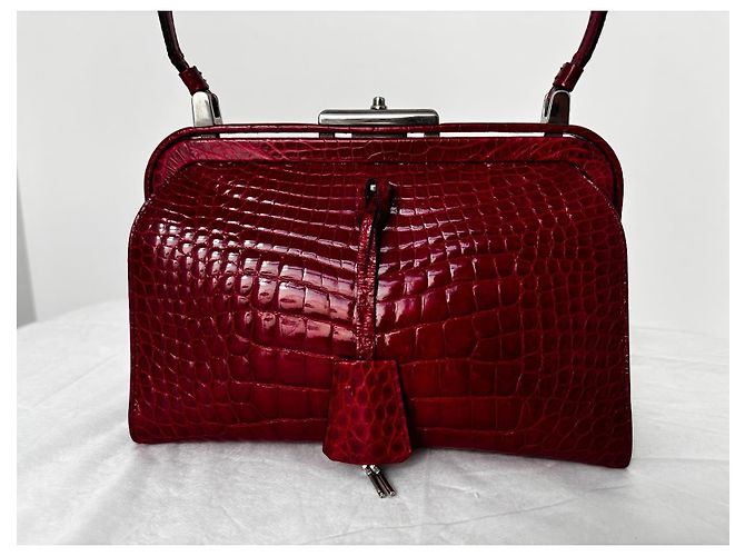 Borsa Prada in pelle di alligatore rossa Rosso - vista 8