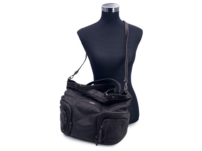 Hogan Sac à main en cuir marron à double poche - vue 2