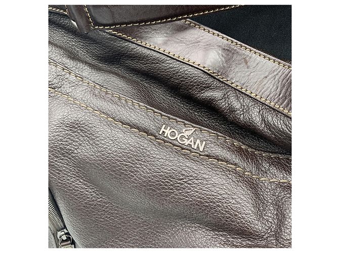 Hogan Sac à main en cuir marron à double poche - vue 7