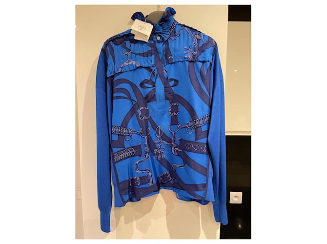 Hermès Neue Seidenpulloverbluse mit Etikett, nie getragen. Blau - Ansicht 4