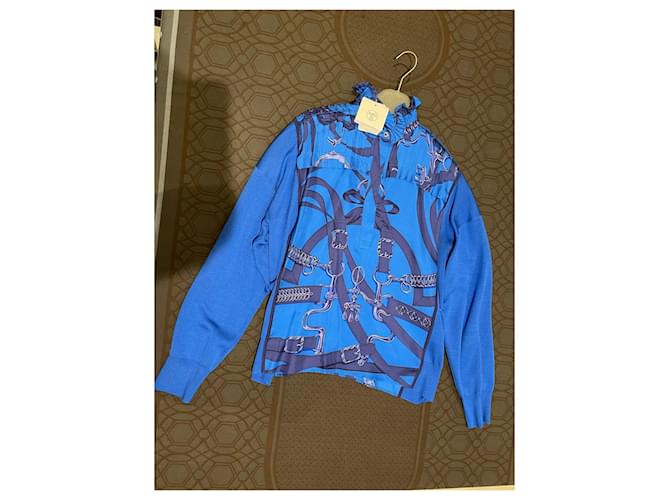 Hermès Neue Seidenpulloverbluse mit Etikett, nie getragen. Blau - Ansicht 6