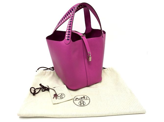 Hermès Borsa Tote Hermes Picotin Lock MM Traceage Porpora - vista 9