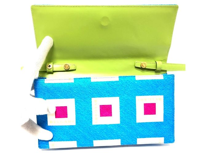 Bulgari Borsa a spalla in pelle e nylon Bvlgari Blu Verde chiaro - vista 8