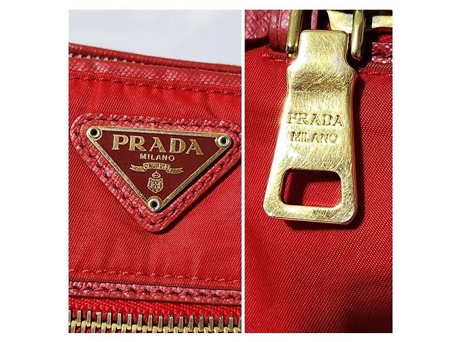 PRADA Borsa a spalla piccola in nylon tessuto rossa Rosso - vista 11