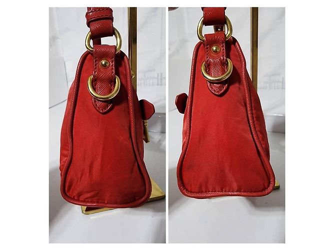 PRADA Borsa a spalla piccola in nylon tessuto rossa Rosso - vista 12