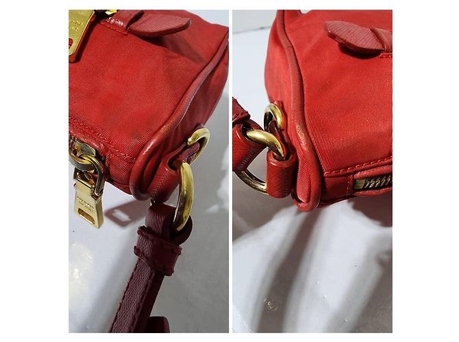 PRADA Borsa a spalla piccola in nylon tessuto rossa Rosso - vista 15