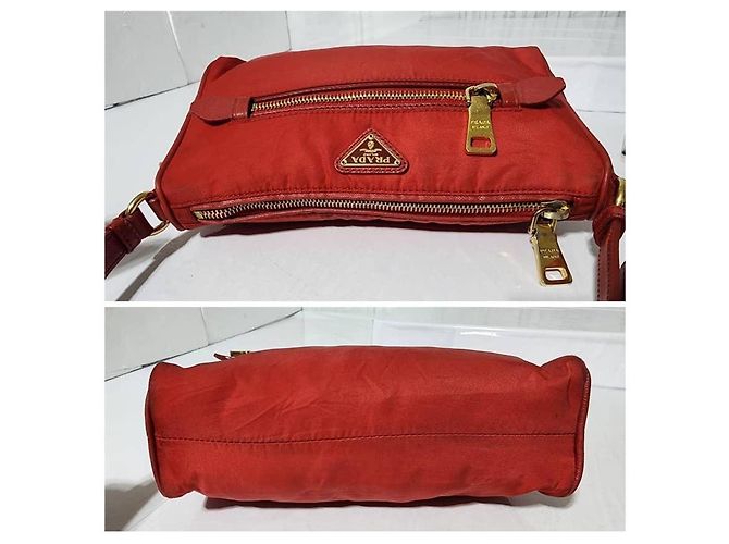 PRADA Borsa a spalla piccola in nylon tessuto rossa Rosso - vista 6