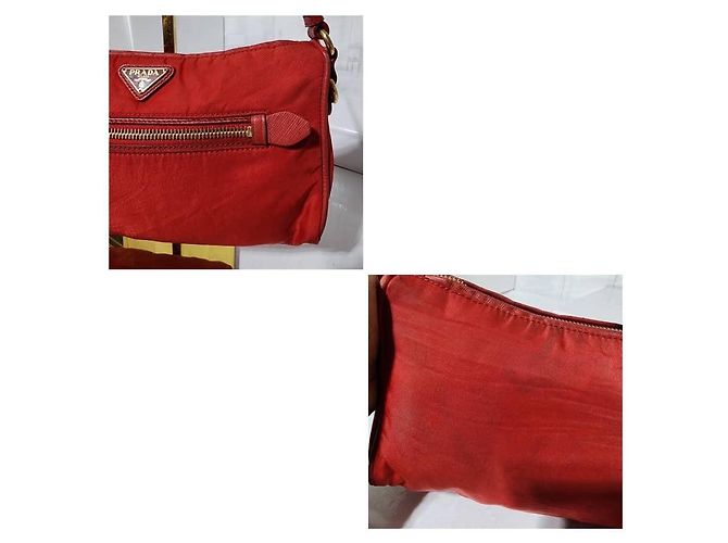 PRADA Borsa a spalla piccola in nylon tessuto rossa Rosso - vista 8