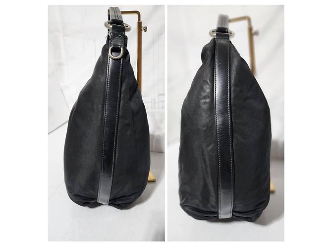 PRADA Borsa a Spalla Sacca in Nylon Saffiano Nera Nero - vista 14