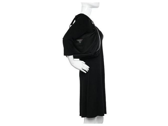 PRADA Borsa a Spalla Sacca in Nylon Saffiano Nera Nero - vista 3