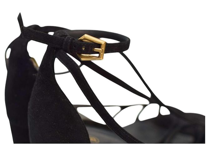 Sandali con piattaforma in suede Balmain 39.5 Nero - vista 10