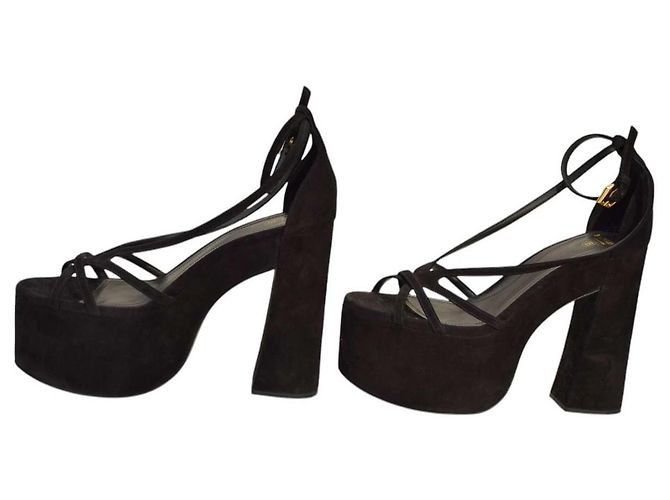 Sandali con piattaforma in suede Balmain 39.5 Nero - vista 4