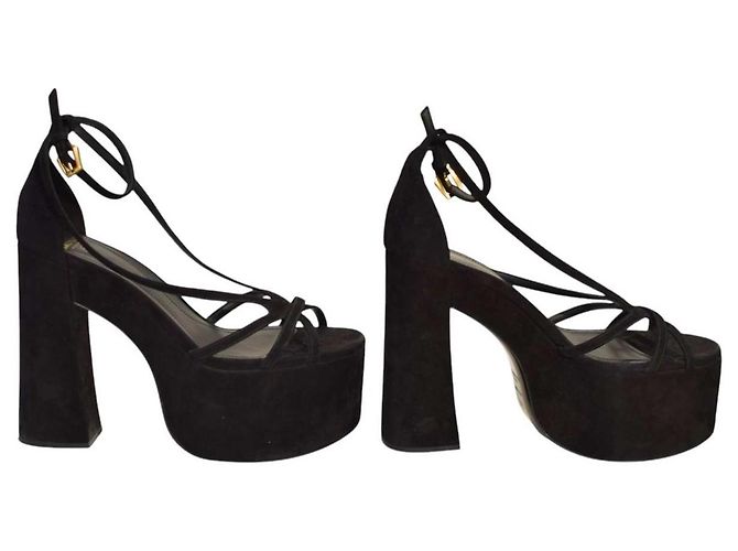 Sandali con piattaforma in suede Balmain 39.5 Nero - vista 5