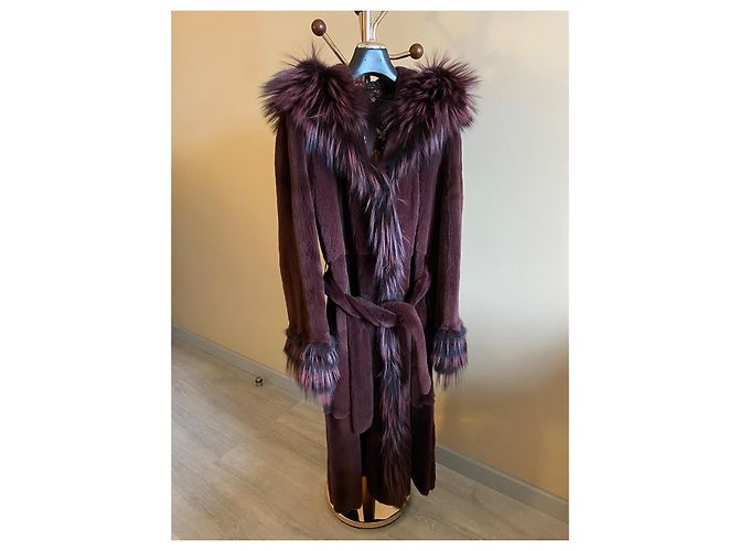 Autre Marque Abrigo de piel de visón desmenuzada morado oscuro - vista 2
