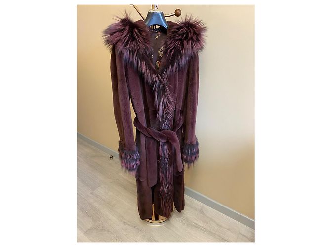 Autre Marque Abrigo de piel de visón desmenuzada morado oscuro - vista 4