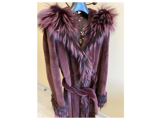 Autre Marque Abrigo de piel de visón desmenuzada morado oscuro - vista 5