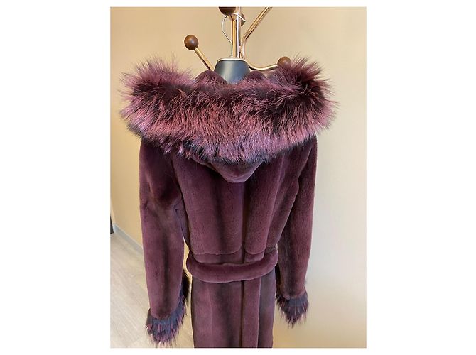 Autre Marque Abrigo de piel de visón desmenuzada morado oscuro - vista 9