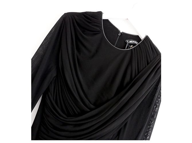 Top de tule drapeado preto com acabamento em couro da Tom Ford - Ansicht 3