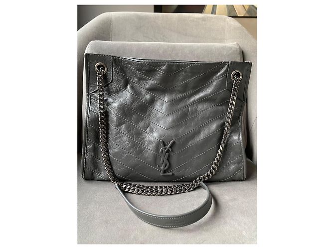 Saint Laurent Borsa della spesa Niki Grigio - vista 4