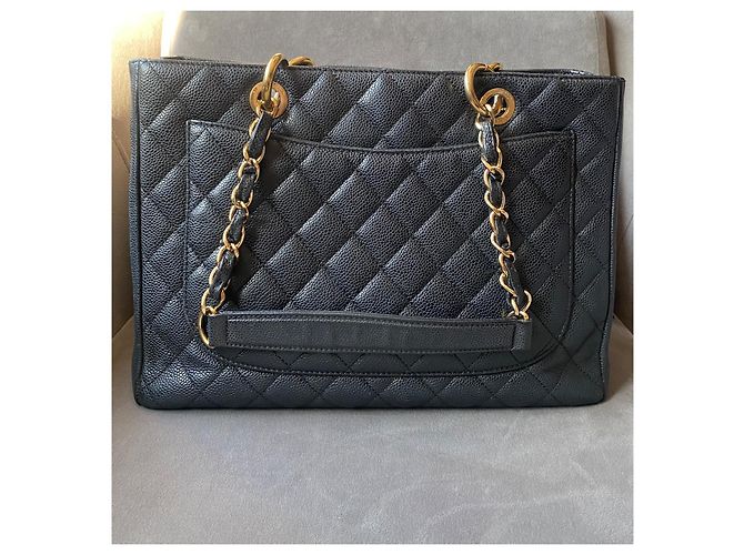 Borsa Chanel GST Grand Shopping Tote in pelle caviar nera - vista 5