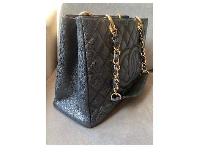 Borsa Chanel GST Grand Shopping Tote in pelle caviar nera - vista 7
