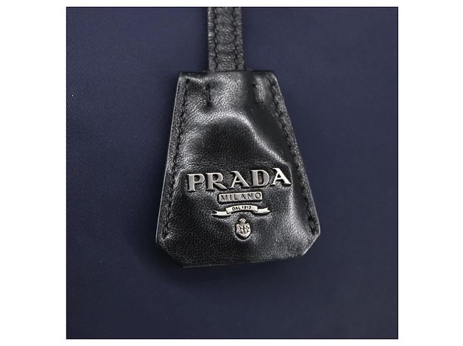 PRADA Borsa a mano in nylon blu navy argento autentica ep6744 - vista 19
