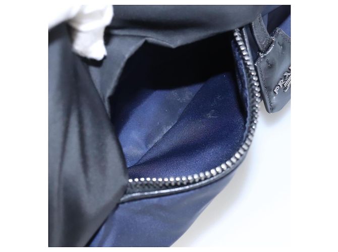 PRADA Borsa a mano in nylon blu navy argento autentica ep6744 - vista 25