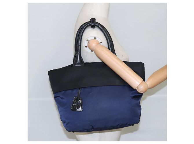 PRADA Borsa a mano in nylon blu navy argento autentica ep6744 - vista 26
